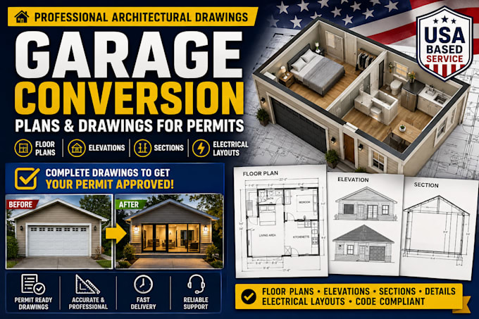 create garage conversion plans and permit drawings