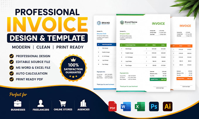 create a professional business invoice design and template