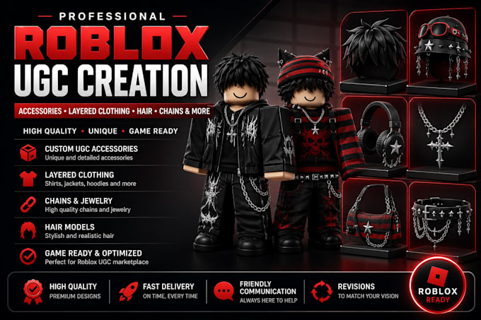 create custom roblox ugc accessories layered clothing, chain, hairs
