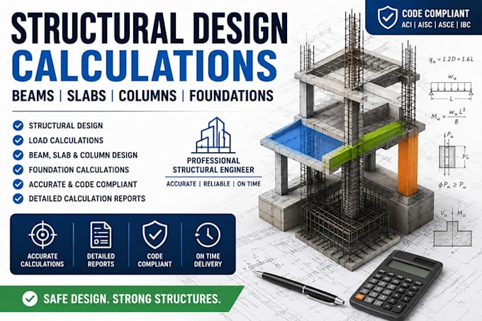 do structural design calculations for beams slabs columns foundation