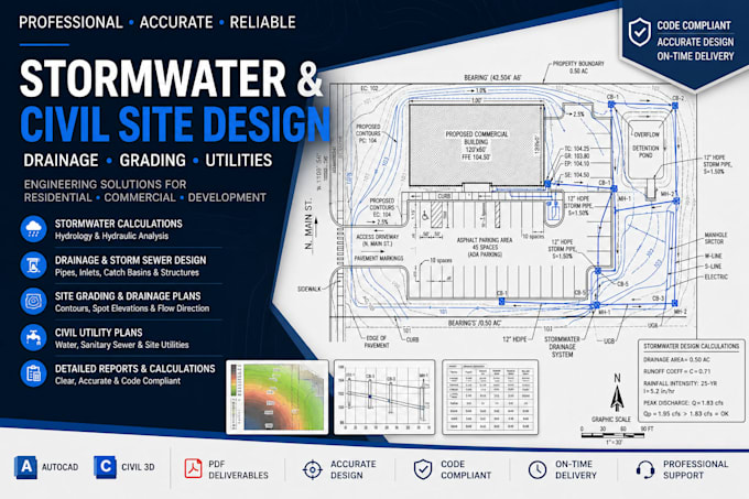 stormwater calculation, civil utility plan, drainage report, site grading