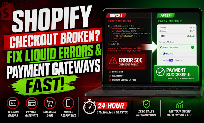 fix shopify checkout payment gateway liquid error and cart bugs