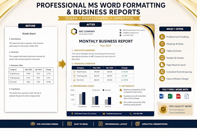 do professional word formatting and  financial reports