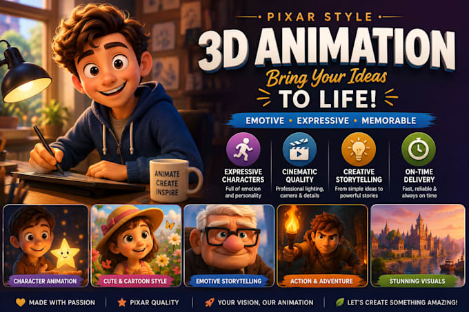create a pixar inspired 3d character animation