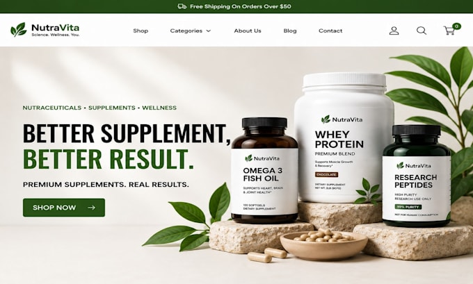 build nutraceutical store research peptide website supplement website