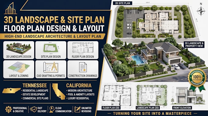 draft 3d landscape site and floor plan design layout plan tennessee california