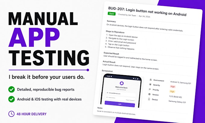 manually test your mobile app for bugs and usability issues