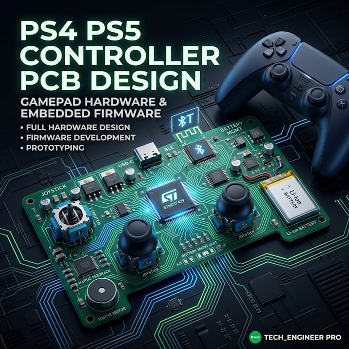 design ps4 ps5 game controller pcb, gamepad hardware and embedded firmware