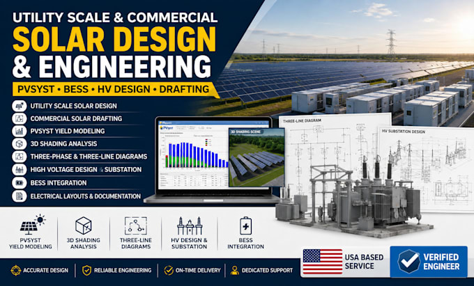 utility scale commercial solar drafting pvsyst bess and hv design
