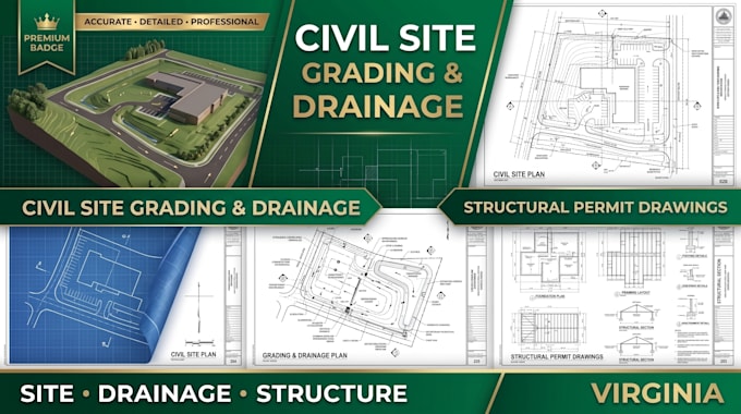 layout civil site grading and drainage plan, structural permit drawing virginia