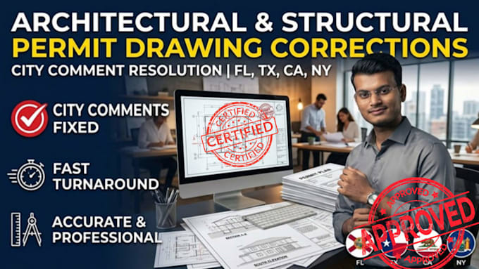 architectural structural permit drawing city comment correction for fl tx ca ny