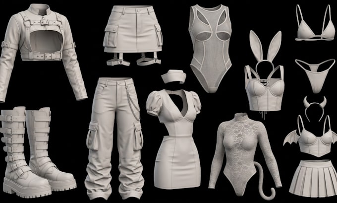 make 3d clothing models, streetwear garments,