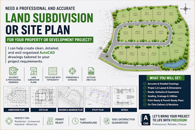 create land subdivisions and site plans with autocad layouts