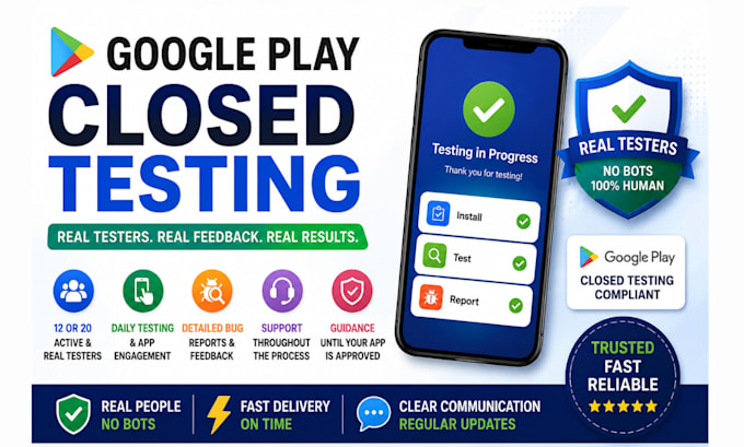 provide google play closed app testing 12 app tester