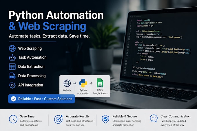 automate tasks with python, web scraping and data processing