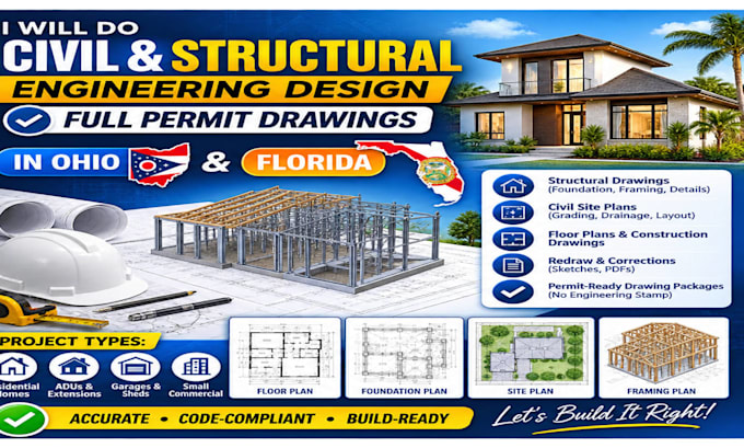 do civil and structural engineering design full permit drawings in ohio, florida