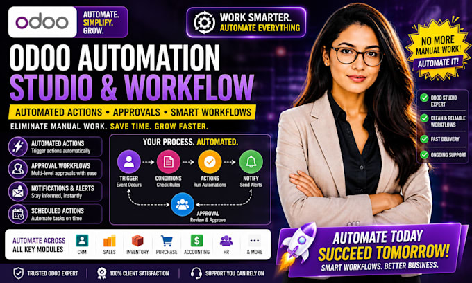 do odoo automation studio workflow automated CRM sales approval erp inventory HR