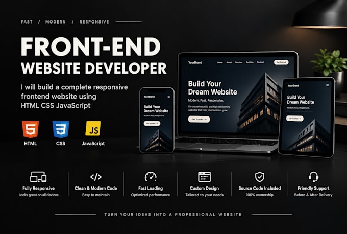 develop a custom frontend website in HTML CSS js for your business