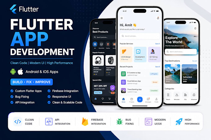 develop flutter apps, fix bugs and integrate apis