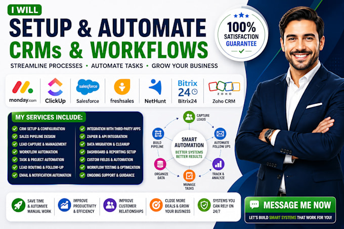 set up monday com clickup salesforce freshsales nethunt bitrix24 zoho automation