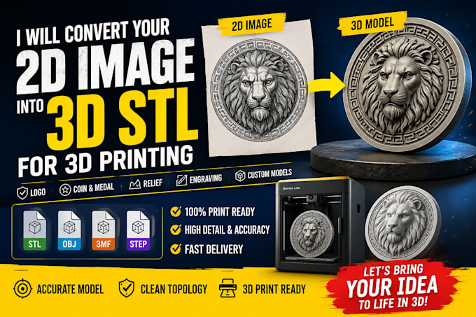 convert 2d image to 3d model, stl file for 3d printing