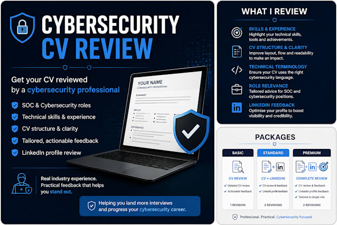 review and improve your cybersecurity CV and linkedin profile