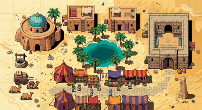 design 2d top down pixel art rpg srpg tileset map scenes background environments