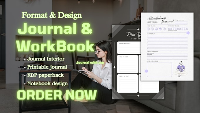 format KDP journal, journal design, journal formatting, workbook, canva planner