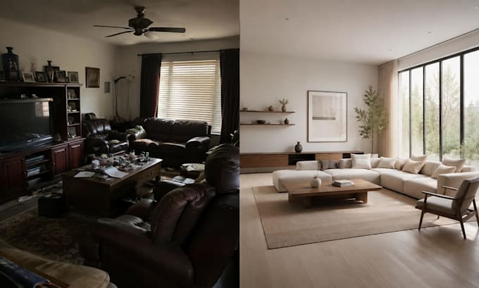 design modern minimalist room layout and 3d rendering