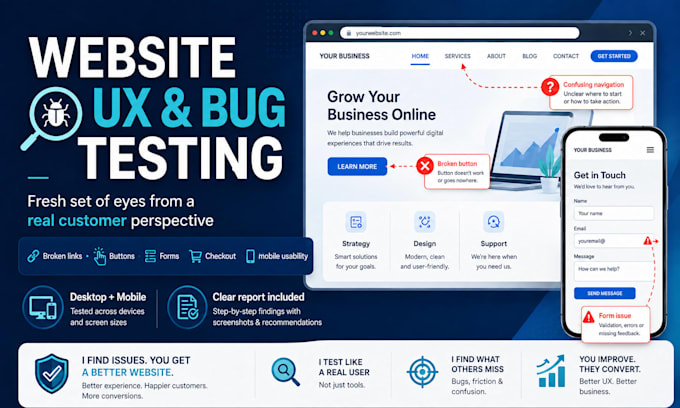 test your website for bugs, usability and user experience issues