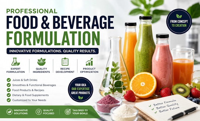 formulate food, juice, soft drinks, smoothies, beverages and supplements