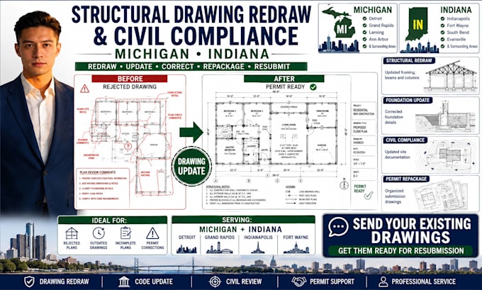 redraw and update structural and civil permit drawings