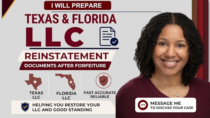 prepare texas or florida llc reinstatement documents after forfeiture