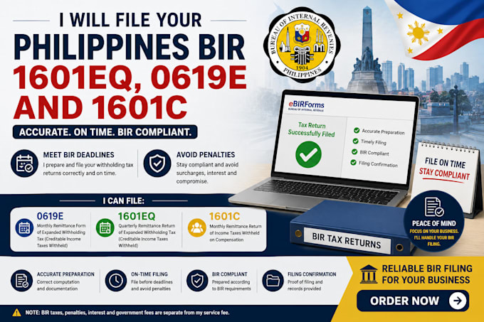 file philippines tax return bir 1601eq, 0619e and 1601c