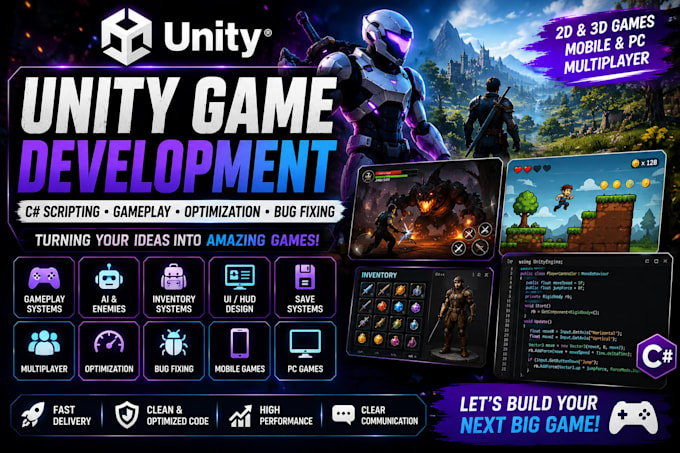 develop unity games c sharp scripting gameplay optimization bug fixing