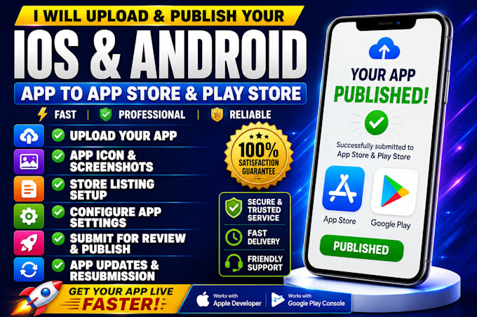 upload and publish ios and android app to app store and play store