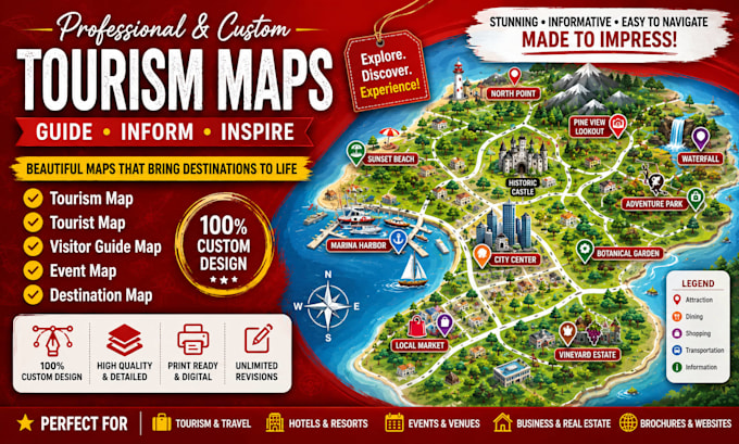 design tourism map, tourist map, visitor guide map, event and destination map