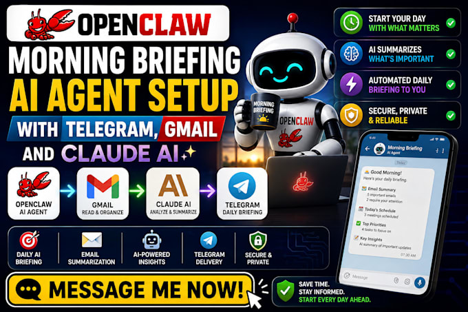 setup openclaw morning briefing ai agent with telegram bot, gmail and claude ai