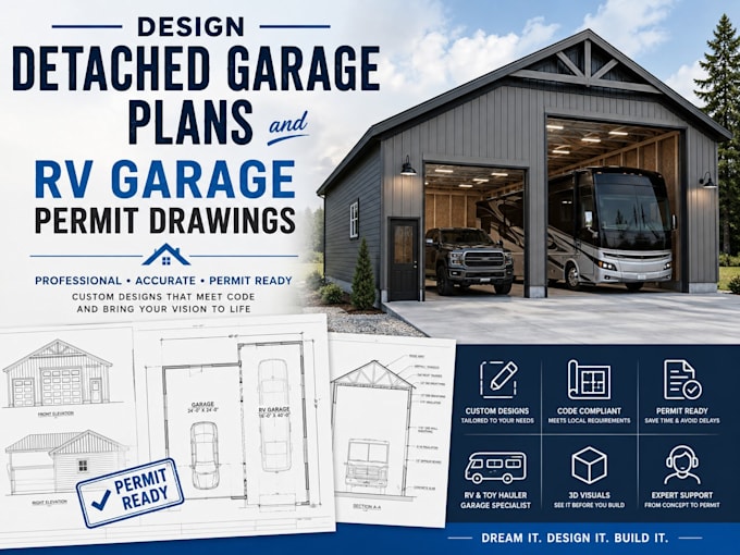 design detached garage plans and rv garage permit drawings