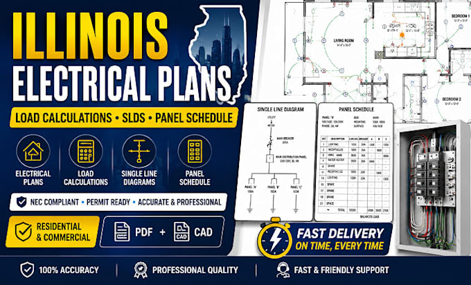 create illinois electrical plans, load calculations, slds and panel schedule