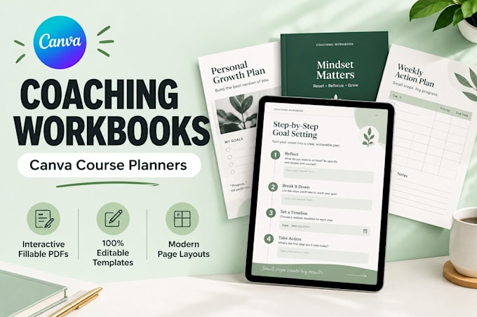 design custom coaching workbook layout and canva course planner