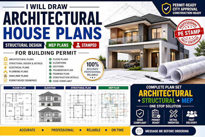 draw stamp architectural house plans structural design mep for building permit