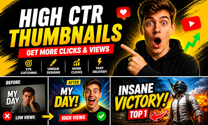 design high CTR professional youtube thumbnails that get clicks