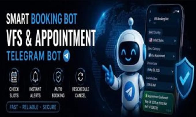 develop booking bot,vfs appointment bot, appointment bot,vfs bot, telegram bot
