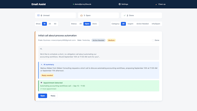 build an ai assistant that organizes your business emails