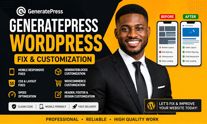 customize, fix and optimize your generatepress wordpress website