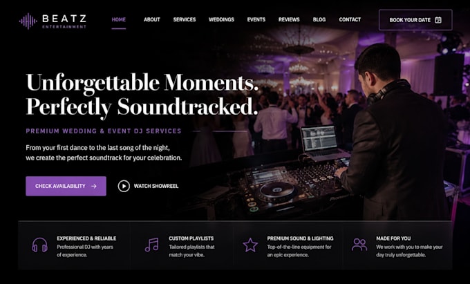 design wix wedding dj website squarespace dj entertainment wedding website