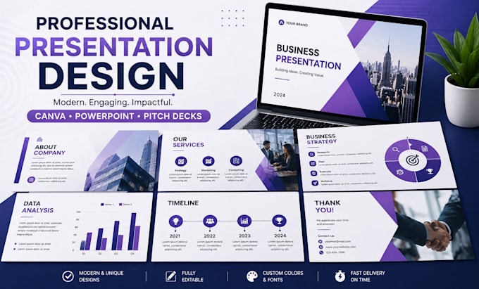 design a modern powerpoint presentation and canva pitch deck