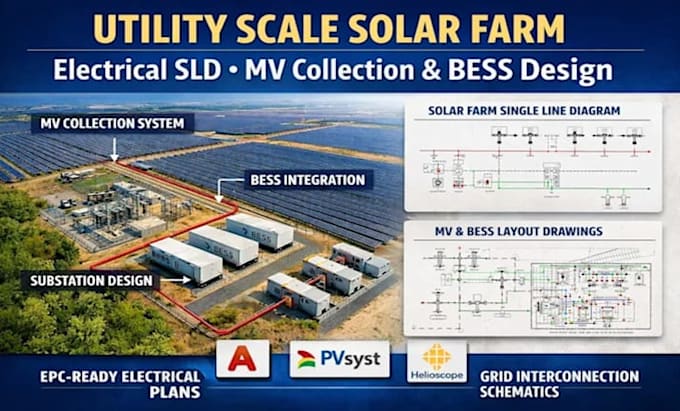 design electrical solar pv drawings sld bess plans wire sizing solar integration