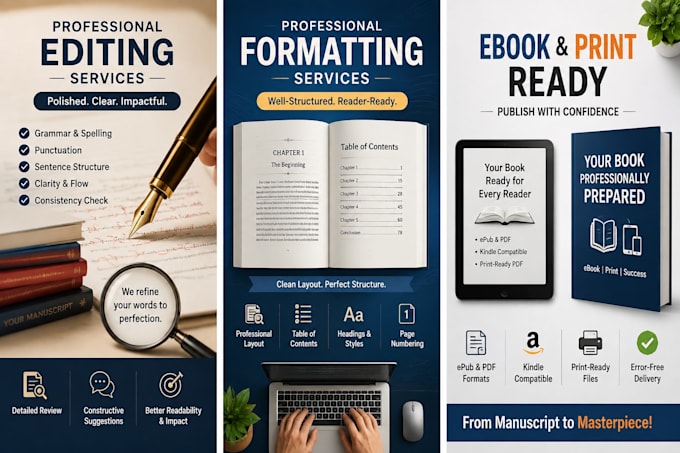edit, proofread and professionally format your ebook or book